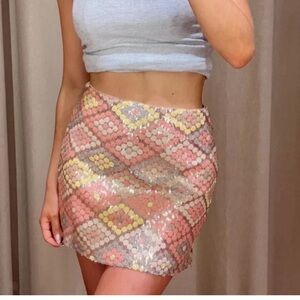 Caroline Constas Diamond Pattern Sequin Mini Skirt Size 4
